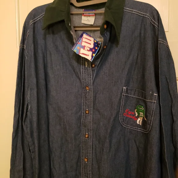 Vintage Long Sleeve Denim M&M's Candy Shirt Says "eye candy" NWT - Picture 8 of 11